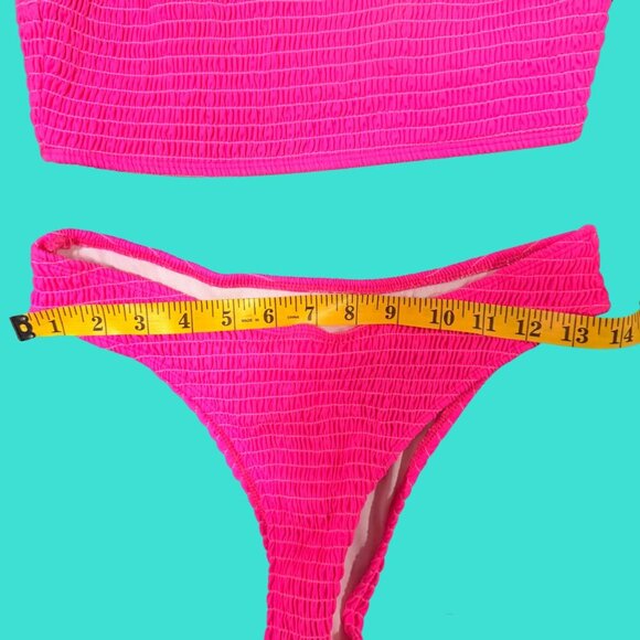 💗 SHEIN Hot Pink Smocked High-Waisted Bikini Set – Size M - Picture 5 of 7